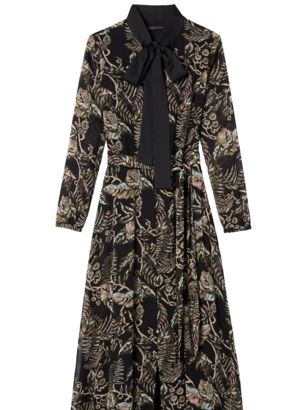 Banana Republic Sheer Floral Tie-Neck Maxi Dress Black Gold Whimsigoth - Size 2